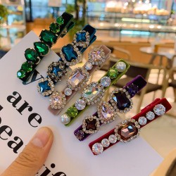 Korean original handcrafted, simple yet high-end, retro water diamond, court-style, velvet one-edge clip, duckbeak clip, hair clip