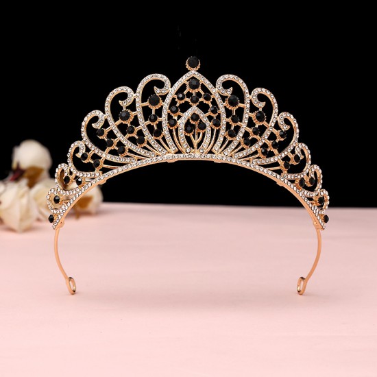 Bride hair accessory, 18-year-old luxurious crystal Korean-style crown, Baroque retro black hair accessory, best friend's birthday gift Bride hair accessory, 18-year-old luxurious crystal Korean-style crown, Baroque retro black hair accessory, best friend's birthday gift