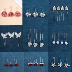 U-shaped hairpin, bride's coiled hair, braided hair, hair accessory, hairpin, fashionable starfish hair pin, rhinestone pearl hair hairpin
