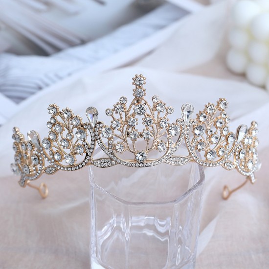 New children's water diamond alloy large crown handcrafted accessories, grand wedding dress style hair accessories, golden dress crown New children's water diamond alloy large crown handcrafted accessories, grand wedding dress style hair accessories, golden dress crown