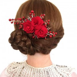 Bride's wedding red headwear, toasting suit, evening dress, hair accessory set, coiled hair accessory, Chinese wedding head flower, hair band