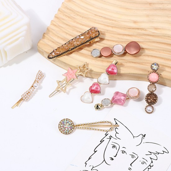 Wholesale of Korean-style cute pearl hair clips, Instagram water diamond hair clips, retro bangs hair clips, and simple heart-shaped hair accessories