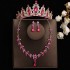 Rose red bridal headwear, crown, white main wedding dress, birthday hair accessory, Korean-style wedding luxury necklace and earrings three-piece set