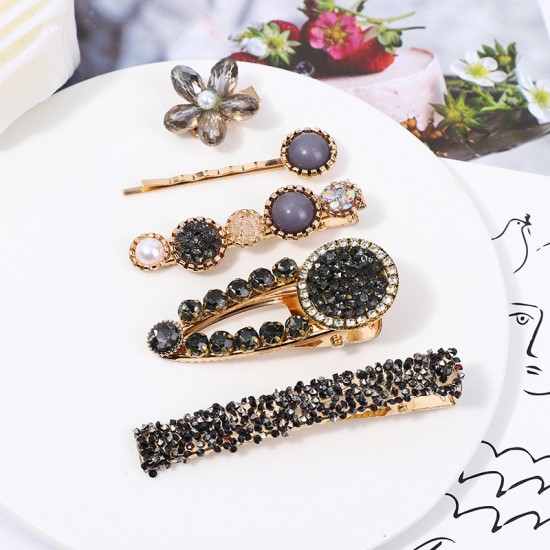 Wholesale of Korean-style cute pearl hair clips, Instagram water diamond hair clips, retro bangs hair clips, and simple heart-shaped hair accessories