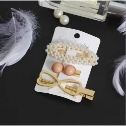 A three-piece set of popular pearl hair clips from Dongdaemun, South Korea, ins headwear, sweet hair clips, female factory direct sale