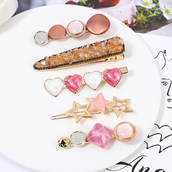 Wholesale of Korean-style cute pearl hair clips, Instagram water diamond hair clips, retro bangs hair clips, and simple heart-shaped hair accessories