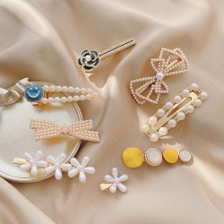 Wholesale of Korean-style cute pearl hair clips, Instagram water diamond hair clips, retro bangs hair clips, and simple heart-shaped hair accessories