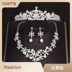 Bridal headwear, veil, wedding hair accessory, wedding dress accessories, wedding ornaments, crown, necklace, three-piece set, Korean style 2021