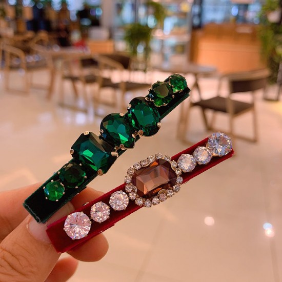 Korean original handcrafted, simple yet high-end, retro water diamond, court-style, velvet one-edge clip, duckbeak clip, hair clip