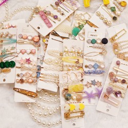 Candy-colored heavy-duty hair clip set, South Korea Dongdaemun one-line hair clip, hair back and head side clip, pearl headwear