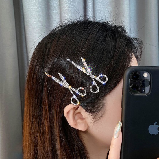 Korean-style cute pearl hair clips, Instagram water diamond hair clips, retro bangs hair clips, simple scissor clips and hair accessories wholesale