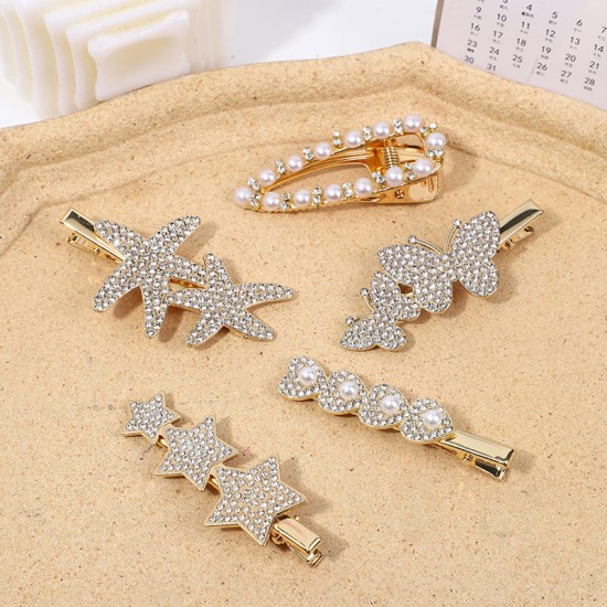 Wholesale of Korean-style cute pearl hair clips, Instagram water diamond hair clips, retro bangs hair clips, and simple heart-shaped hair accessories Wholesale of Korean-style cute pearl hair clips, Instagram water diamond hair clips, retro bangs hair clips, and simple heart-shaped hair accessories