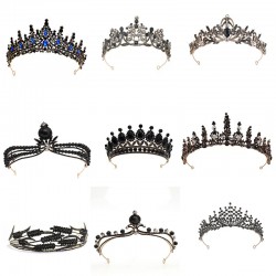 Wholesale of European and American bride crown rhinestone headwear, Baroque black, retro, simple and elegant beauty pageant crown wedding dress