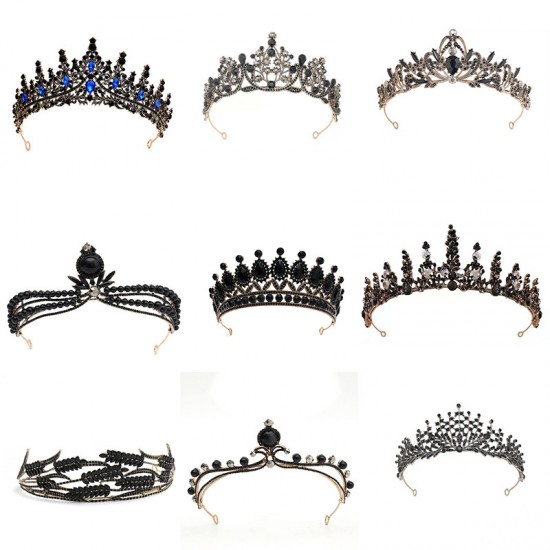 Wholesale of European and American bride crown rhinestone headwear, Baroque black, retro, simple and elegant beauty pageant crown wedding dress Wholesale of European and American bride crown rhinestone headwear, Baroque black, retro, simple and elegant beauty pageant crown wedding dress