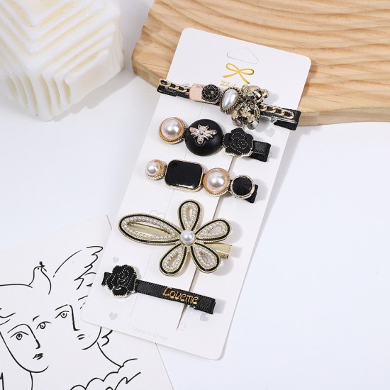 Little Bear Feather Hair Clip 6-piece set, Pearl Water Diamond Scissors hair clip, Korean ins style retro bangs clip, Fairy hair accessory Little Bear Feather Hair Clip 6-piece set, Pearl Water Diamond Scissors hair clip, Korean ins style retro bangs clip, Fairy hair accessory
