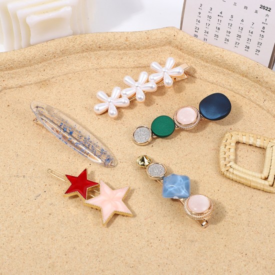 Wholesale of Korean-style cute pearl hair clips, Instagram water diamond hair clips, retro bangs hair clips, and simple heart-shaped hair accessories