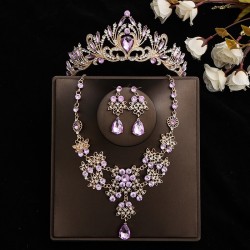 Bridal set, super ethereal purple three-piece set, necklace, earrings, crown, headwear, wedding accessories, birthday crown, girl