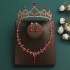 Festive red bridal set, three-piece set, necklace, earrings, crown, headwear, wedding accessories, birthday crown, women's hair accessory