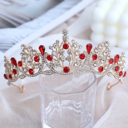 Super fairy new princess sweet bride Crown red headwear Crystal toasting suit hair accessory 18th birthday gift