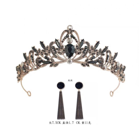 A popular online celebrity, Baroque retro black luxurious crown, bridal headwear, wedding accessories, birthday tiara, 20 years old