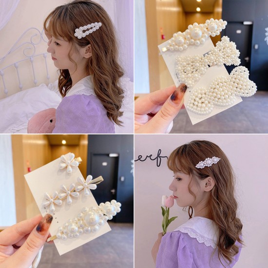 A three-piece set of popular pearl hair clips from Dongdaemun, South Korea, ins headwear, sweet hair clips, female factory direct sale A three-piece set of popular pearl hair clips from Dongdaemun, South Korea, ins headwear, sweet hair clips, female factory direct sale