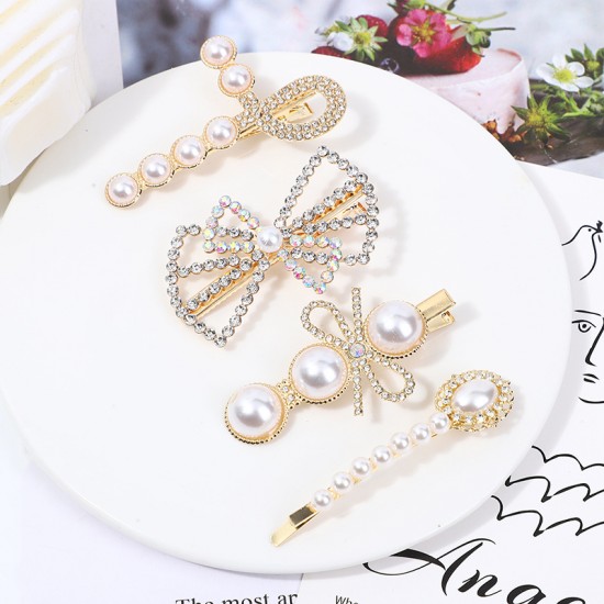 Wholesale of Korean-style cute pearl hair clips, Instagram water diamond hair clips, retro bangs hair clips, and simple heart-shaped hair accessories