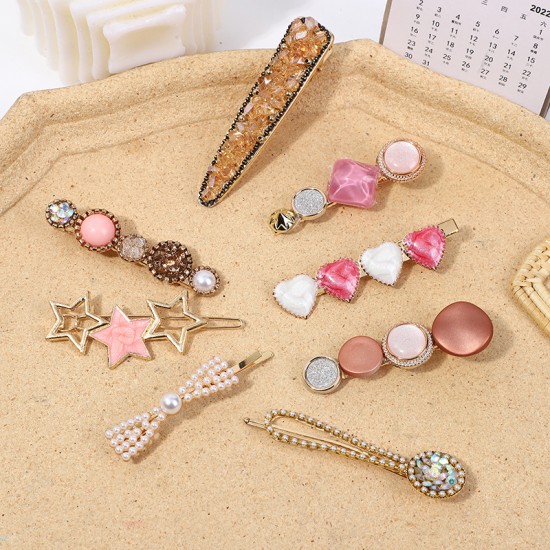 Wholesale of Korean-style cute pearl hair clips, Instagram water diamond hair clips, retro bangs hair clips, and simple heart-shaped hair accessories