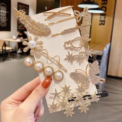 South Korea's Dongdaemun pearl water Diamond hair clip, one-line hair clip at the back of the head, simple crystal edge hair accessory for girls