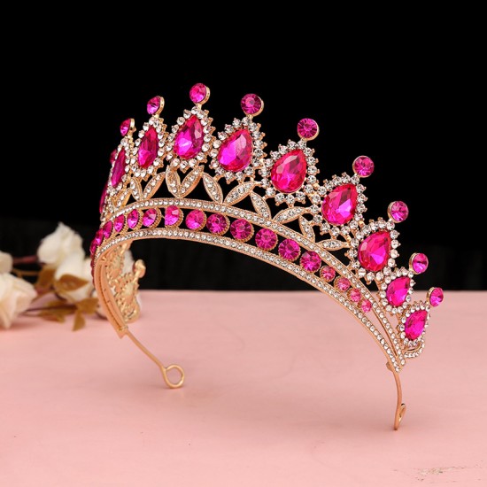 New wedding crown headwear, birthday hair accessory, European and American wedding ornaments, luxurious red crystal bridal crown New wedding crown headwear, birthday hair accessory, European and American wedding ornaments, luxurious red crystal bridal crown