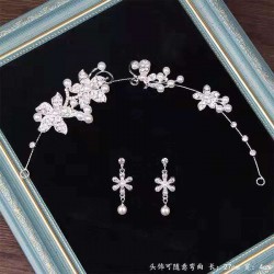 New Korean-style bridal crown headwear and hair accessory set, wedding dress accessories, wedding ornaments, rhinestone set, chain necklace, hair crown