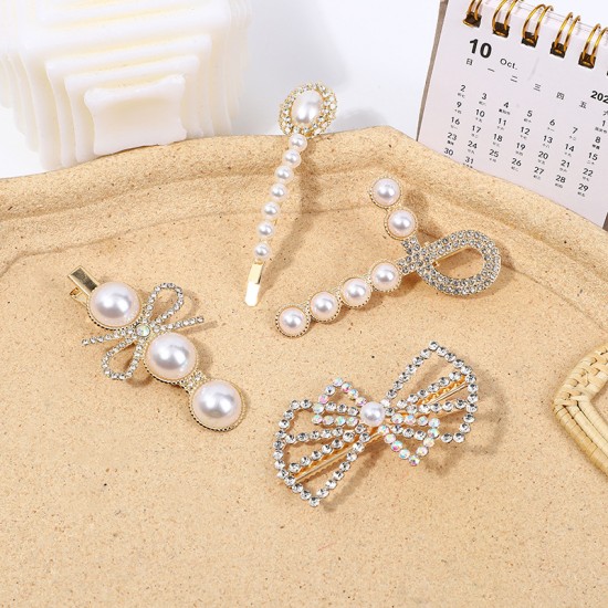 Wholesale of Korean-style cute pearl hair clips, Instagram water diamond hair clips, retro bangs hair clips, and simple heart-shaped hair accessories