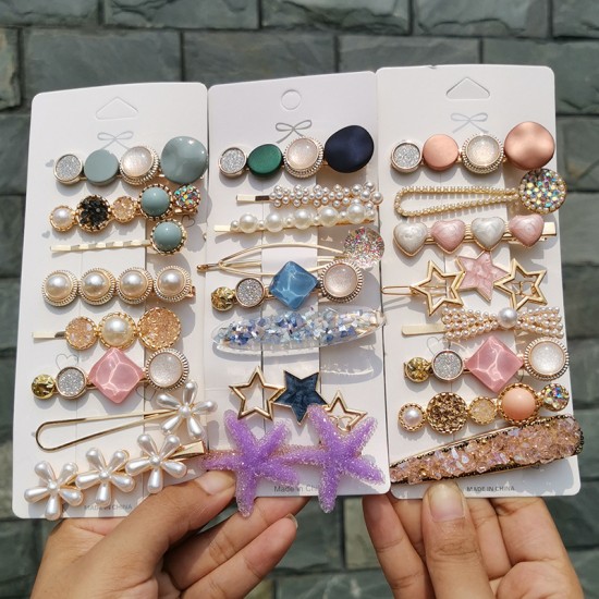 Candy-colored heavy-duty hair clip set, South Korea Dongdaemun one-line hair clip, hair back and head side clip, pearl headwear Candy-colored heavy-duty hair clip set, South Korea Dongdaemun one-line hair clip, hair back and head side clip, pearl headwear