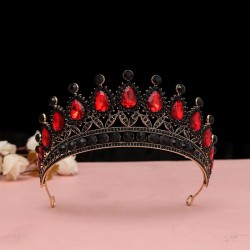 New wedding crown headwear, birthday hair accessory, European and American wedding ornaments, luxurious red crystal bridal crown