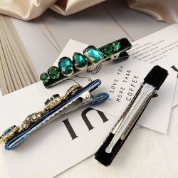 Korean original handcrafted, simple yet high-end, retro water diamond, court-style, velvet one-edge clip, duckbeak clip, hair clip