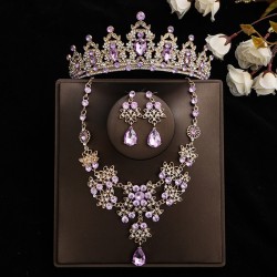 Bridal set, super ethereal purple three-piece set, necklace, earrings, crown, headwear, wedding accessories, birthday crown, girl